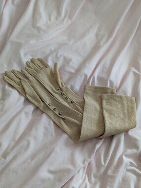 Vintage Gold Metallic Lurex Opera Gloves 22"